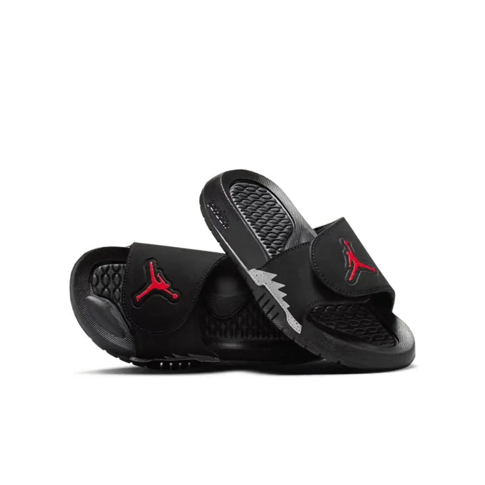 Air Jordan Hydro V Retro Black Fire Red Silver 555511-061 Size 5Y Youth Slides